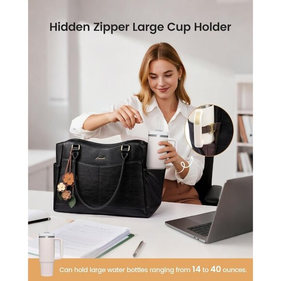 Leather Laptop Bag for Women Vintage Work Tote Computer Office Professional bag - Picture 2 of 8